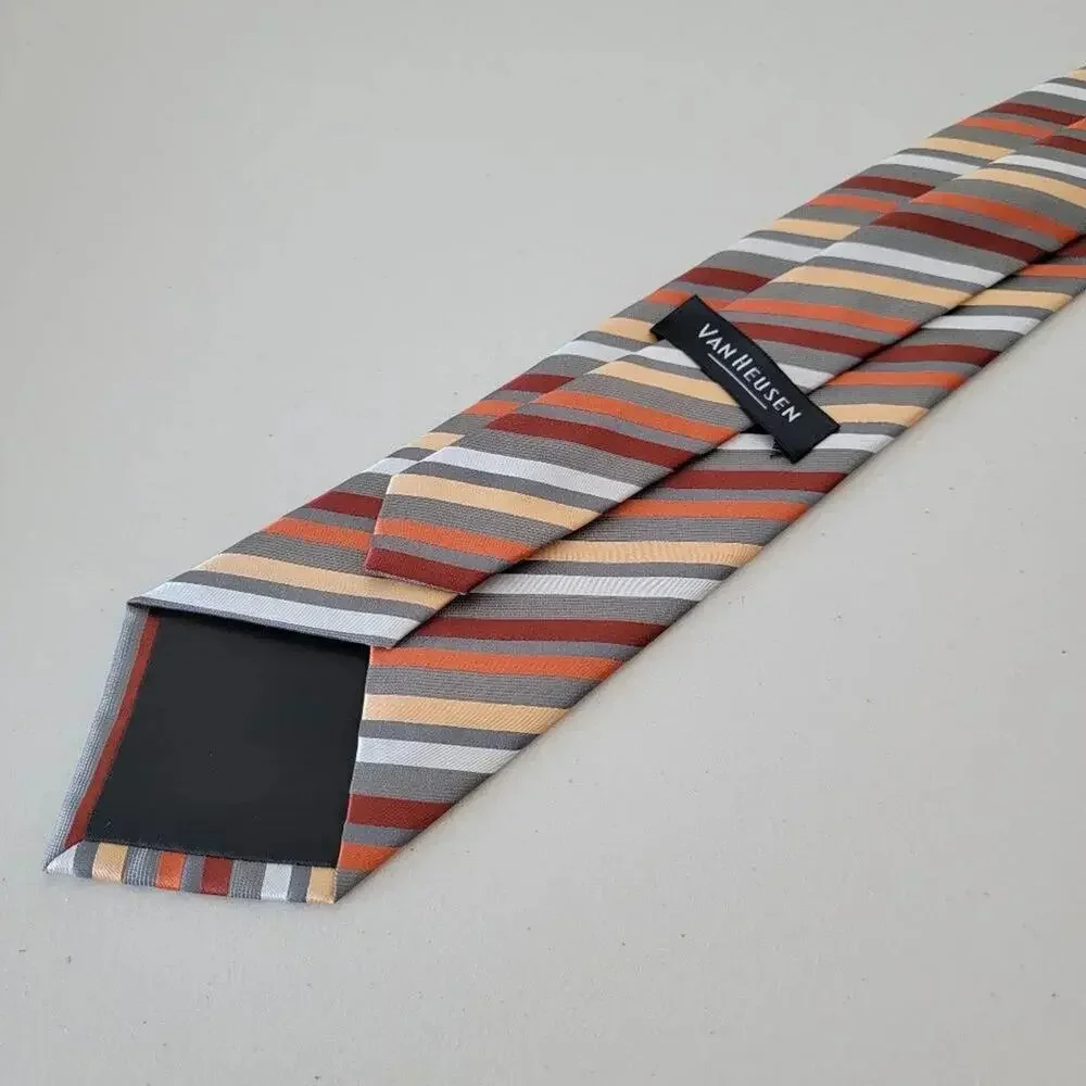 Van Heusen Classic Striped Necktie Mens Tie Gray White Orange Yellow Burgundy